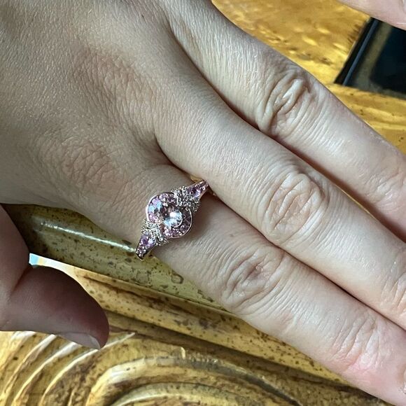 Natural Morganite Pink Sapphire Sterling Silver Ring Size 10 - Picture 4 of 9